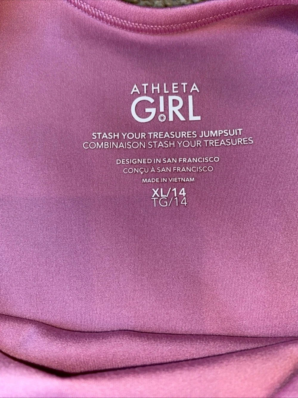 Athleta Girl Stash Your Treasures Jumpsuit Sz XL 14 Pink Wide Leg Athleisure